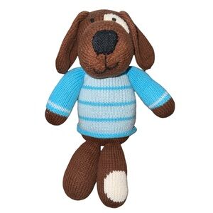Melange Chocolate Brown Dog Plush White Spot Puppy Knit Stripe Sweater 12 Inch